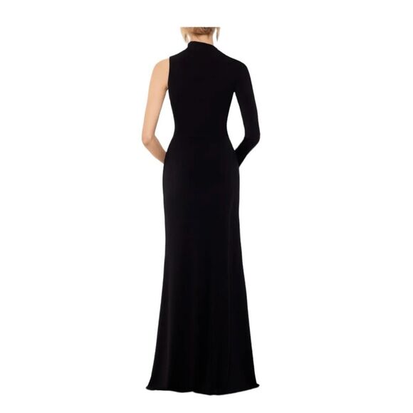Betsy & Adam Asymmetric One Shoulder Evening Gown Black Crepe Maxi Dress 12 - Picture 2 of 8